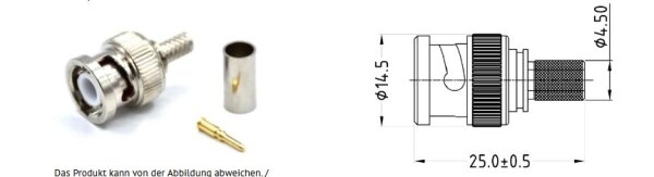 BNC Stecker f&uuml;r RG58 Kabel - zum Crimpen